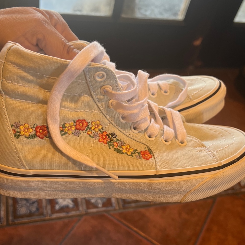 Vans Cream High-Top Sneakers with Floral Embroidery